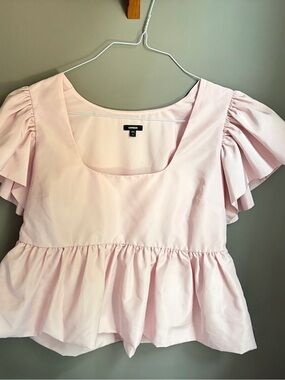 Express M Square Neck Babydoll Peplum Top in Light Pink chic femme